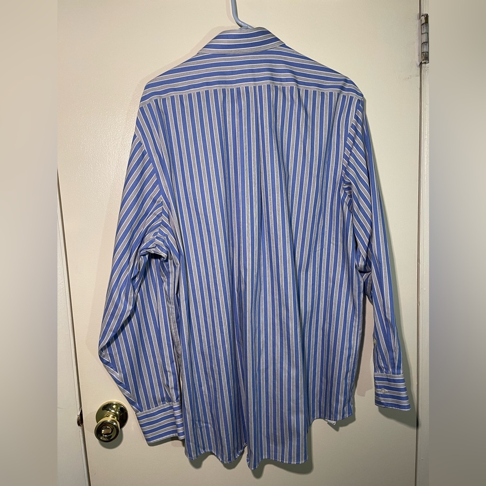 Chaps men’s dress shirt blue white striped classic fit 17 34/35 non-iron - Picture 5 of 5